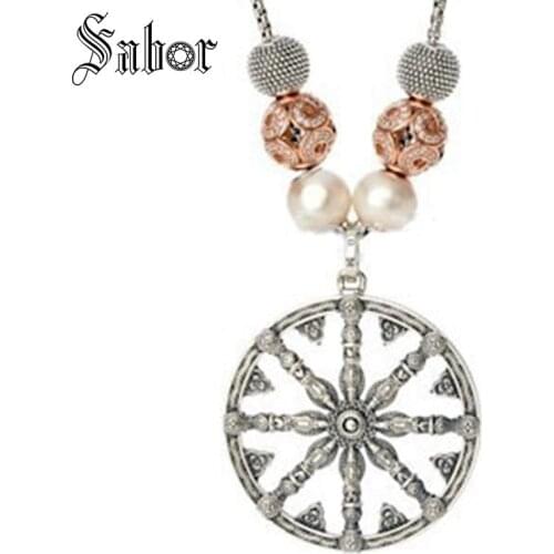 Kathmandu Beads Pearl Wave Beads Wheel of Karma Pendant Necklace European Fashion Jewelry Necklace Pendant for Women Men thomas