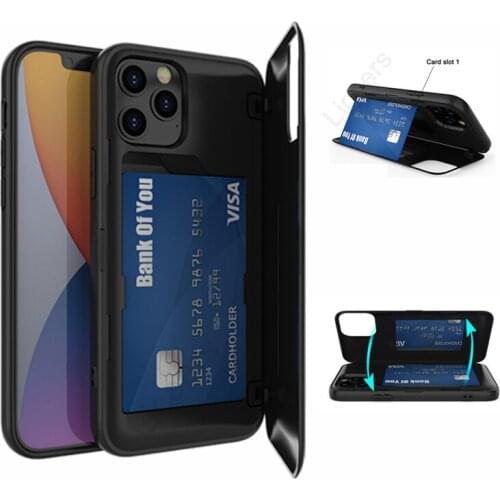 Flip Mirror Card Slot Stand Case for iPhone 12 Mini 12 Pro Max XS XR X SE 2020 8 7 6 6S Plus Shockproof Phone Cover Shell Fundas