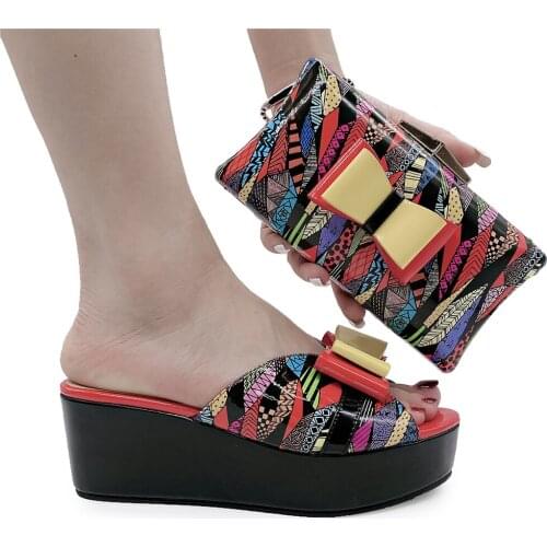 Doershow New Arrival African Wedding Shoes and Bag Set colorful Italian Shoes with Matching Bags Nigerian Women party! HNY1-22