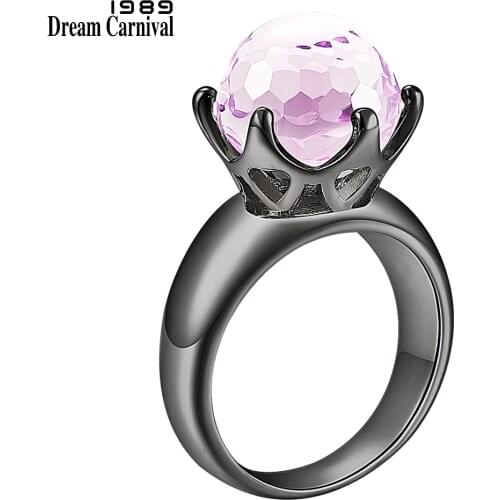 DreamCarnival 1989 Brand New Football Cut Solitaire Wedding Ring for Women Pink Zirconia Gun Color 6 Prongs Crown Look WA11498PK