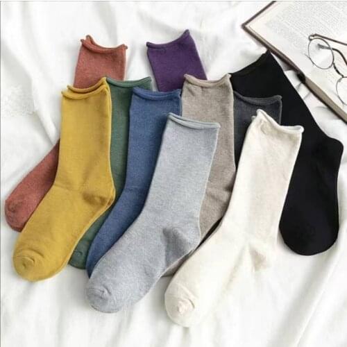 Harajuku Cotton Women Autumn Socks Winter Color Heap Socks Fashion Striped Solid Casual Crew Curl Unique Japanese Socks
