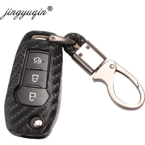Jingyuqin 10X Carbon Fiber Style Silicone Remote Key Case Fob For Ford Escort Titanium Mondeo Everest Explorer Kuga Ka Mustang