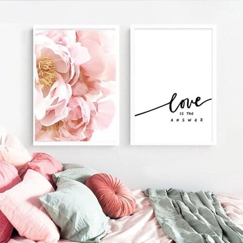 Canvas Painting Nordic Decor Elegant Peony Flower Phrase Poster And Print Wall Art Picture For Living Room Home Decoration