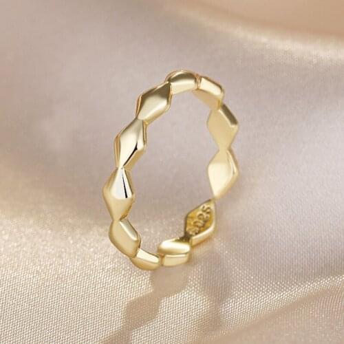 Womens Fashion Geometric Rhombus Wave Open Rings For Men Shiny Golden Copper Ring Trendy Party Finger Ring Band Accessories