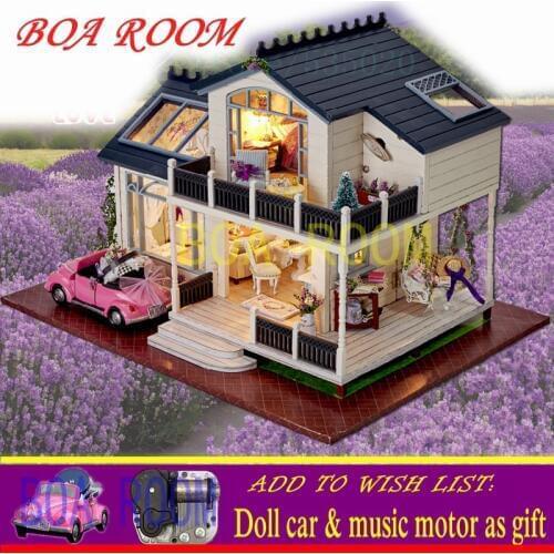 Doll House Poppenhuis Casa De Boneca Romantic Provence lavender Miniature Model Wooden Toy Furnitures Convertible Dollhouse A032