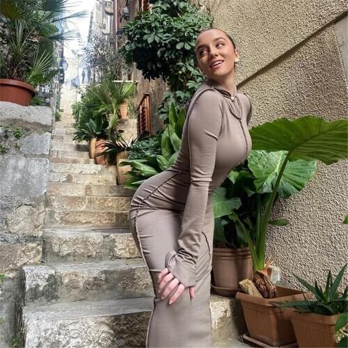 Summer Maxi Dress Women Casual Dresses Long Sleeve Hooded Ladies Outfits Sexy Sheath Dress Female Elegant Retro Dress Femme Robe