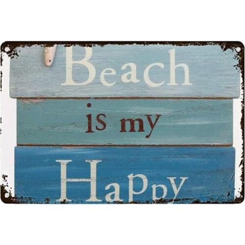 Metal Poster Tin Sign Plate The Beach is My Happy Place For Home Bathroom And Cafe Bar Pub, Wall Decor 8x12 inch