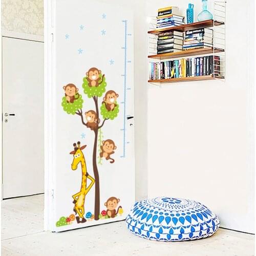 Cartoon Animal Giraffe Monkey Height Measure Wall Stickers For Kids Rooms Height Ruler Wall Decals Nursery Room Decoration