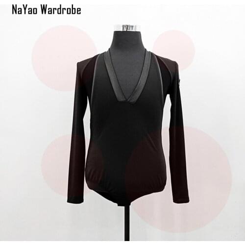 2021 New W676 Male Latin Dance T shirt for Men Long Sleeve Latin Dancing Bodysuit Belly Ballroom Tango Dresses