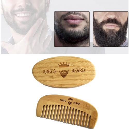 2PCS Mens Beard Oval Bamboo Wood Brush + Comb Facial Beard Shaving Cleaning Grooming Shaving Brush Facial Mustache/Hair Brush