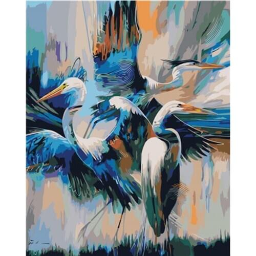 Painting Bird Animals HandPainted Kits Drawing Canvas Pictures By Numbers Crane Home Decoration DIY Gift