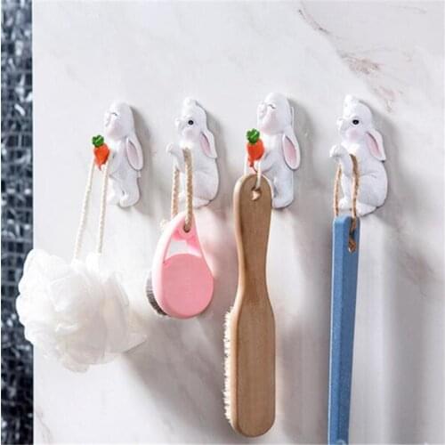 Cartoon Rabbit Hooks Wall Hanging Hook Key Holder Resin Sticker Kitchen Bathroom Seamless Rack Coat Handbag Hanger Decorative