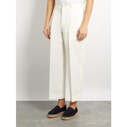 Mens new casual pants Minority design white casual pants personality belt can loosen the fashion show mens pants