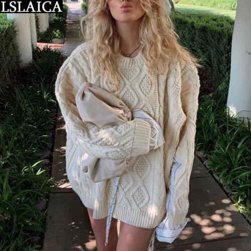 Autumn Winter Long Sleeve Womens Sweater Solid Color Shirt Patchwork O Neck Loose Twist Pattern Weaving Casual Sweater Women