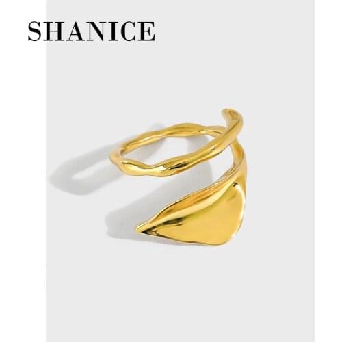 SHANICE S925 Sterling Silver Open Ring ins minimalist and wild irregular Concave and convex lotus leaf ring Bijoux Birthday