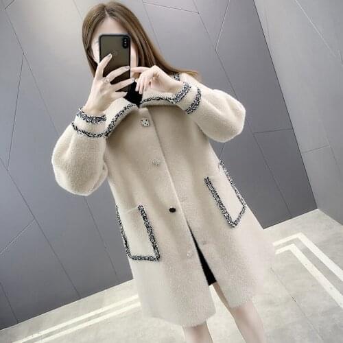 Imitation Mink Cashmere Coat Mid Long Cardigan Mujer WomenS Clothing 2020 Korean Loose Thick Jacket Autumn Sweater Top AA5612