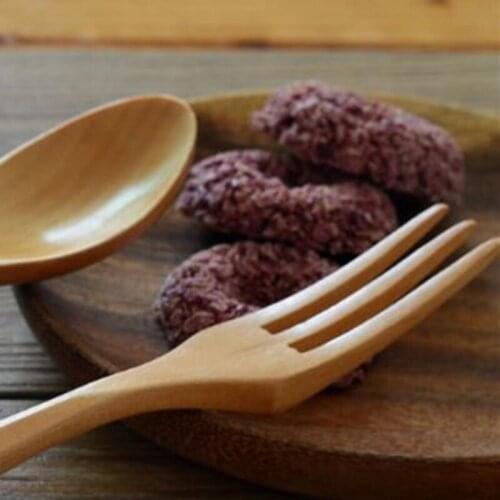 Natural Wooden Spoon And Fork Set Kitchen Cutlery Food Salad Fruit Tableware Handmade Fork Spoon Set Camping Outdoor For Cooking