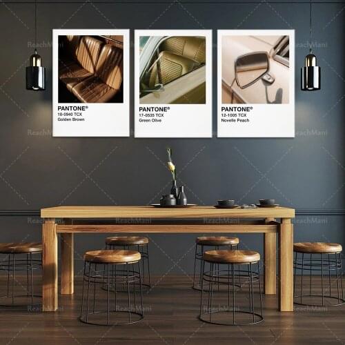 Pantone poster, medium story peach color, golden brown, green olive print | classic car vintage car print | vintage aesthetic pr