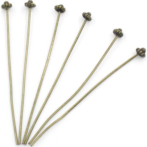 Lovely Head Pins Findings Antique Bronze 52mm long, 0.7mm(21 gauge),30PCs (B25393)