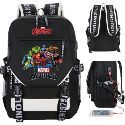 Avengers Marvel Heroes Backpack Capacity Iron Man Hulk Spiderman School Bags For Teenagers USB Students Mochila Escolar