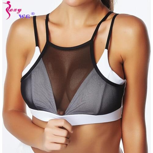 SEXYWG Breathable Sport Bras Yoga Shirts Vest Women Sexy White Black Mesh Sports Top Crop Push Up Brassiere Sportswear Yoga Bra