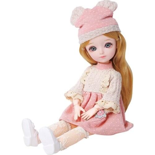 31 Cm 1/6 BJD Doll Makeup Dress Up Cute Brown Blue Eyeball Dolls 22 Movable Joints with Fashion Dress for Girls Toy Doll