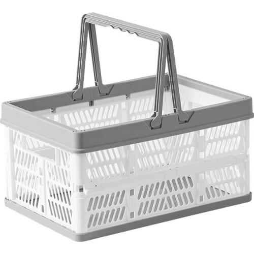 Collapsible Shopping Basket Portable Folding Storage Crate Stackable Containers Bins with Handle for Grocery Garden