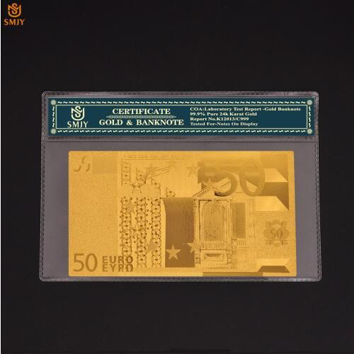 Euro Souvenir Currency 50 Euro 24k Gold Plated Bills Fake Money Paper Gold Banknote Collection With COA Frame Gifts