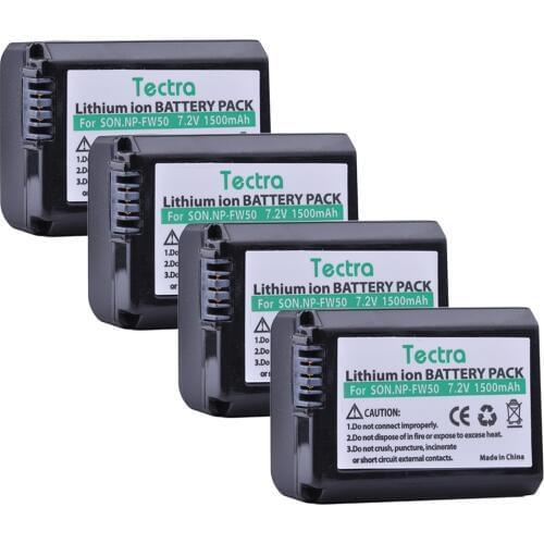 Tectra 4pcs NP-FW50 NP FW50 NPFW50 Battery for Sony NEX-3N NEX-5 NEX-5N NEX-5R Alpha a5000 a6500 DSC-RX10 Battery 7.2V/1500mAh