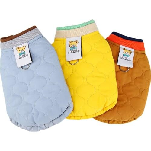 Warm Pet Cat Clothes Winter Dog Jacket Sleeveless Vest Dog Coat Wadded Jacket Blue Yellow Brown Dog Clothing D-Ring Cat Outfit L