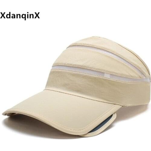 XdanqinX New Summer Womens Hat Retractable Brim Sun Hats Anti-UV Breathable Empty Top Cap Ladies Casual Beach Hat Travel Caps