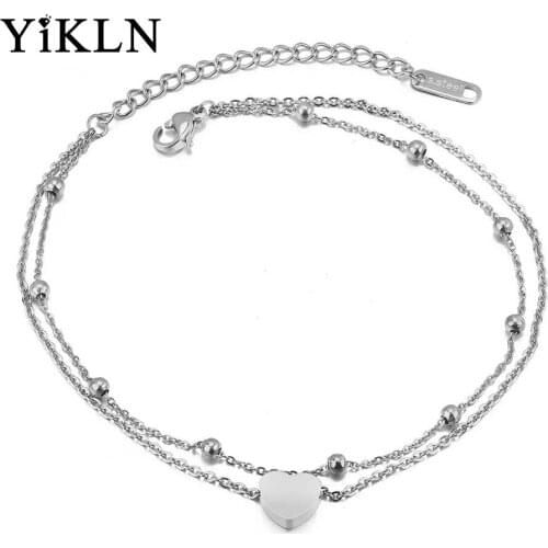 YiKLN Fashion Bohemia Double Layer Stainless Steel Heart Charm Bracelets For Women Rose Gold Chain & Link Bracelet YB18197