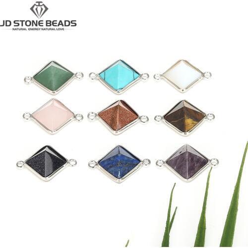 Gemstone Jewelry Fitting Turquoise Pyramid Shape Aventurine Amethyst Tiger Eyes For Bracelet Making Connection Accessories