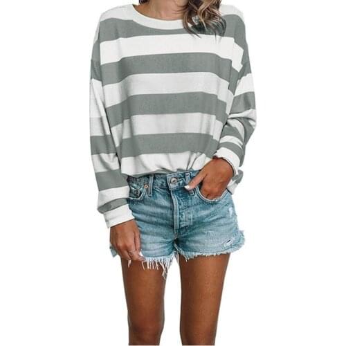 Plus Size Pullover Women Blouse Long Sleeve Womens Tops And Blouses Elegant O-neck Autumn Striped T-shirt Блузка Женская