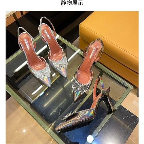 Over-fiber skin womens shoes fashion beauty water drill hollow shoes butterfly buckle slippers wine cup with pointed sandals 42