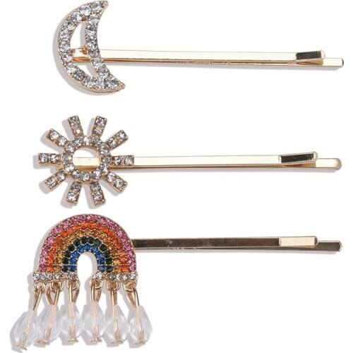ZA Barrettes 3PCS/Set Boho Rainbow Crystal Hair Clip for Women Shiny Snowflake Rhinestone Hairpins New Hair Accessories Jewelry