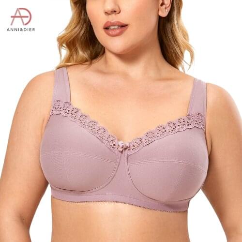Womens Soft Cotton Plus Size Wirefree Non-Padded Full Coverage Lace Bra