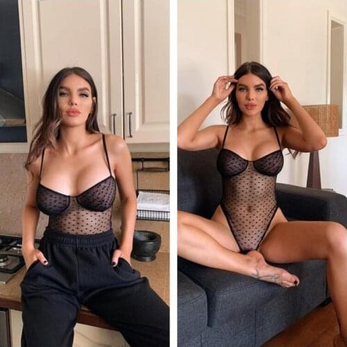 Fishnet Bodysuit Sex Costume Elastic Fabric Lingerie Sexy Deep V Neck Nighties Women Jumpsuit Leotard Bondage Romper Bodycon