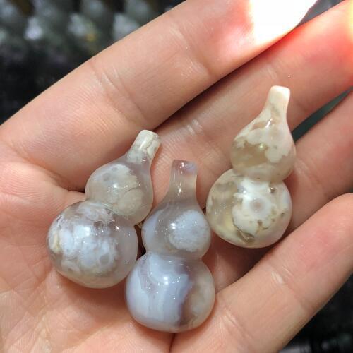 1Pcs New product!!!Natural cherry blossom agate carving small gourd decoration, meditation reiki source