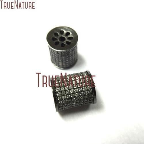 10Pcs Micro Pave Gunmetal Plated Cylindrical Jewelry Findings Loose Beads Copper Jewelry Findings Beads Outlet 10x11mm BE2261