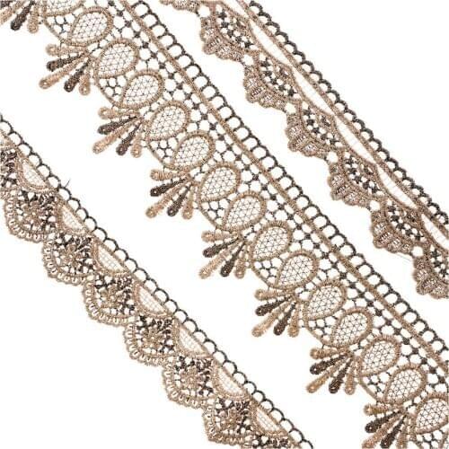 Cusack 2 yards Glod Line Embroidered Flower Lace Trim Ribbon for Garment Home Textile Lace Fabric Sewing Needlework DIY Crafts