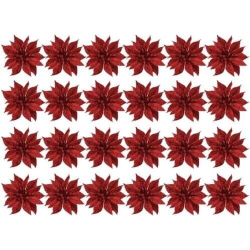 24Pcs Mini Double-Layer Christmas Tree Hanging Flowers Rattan Garland Artificial Flower Decor Drop Ornament For Christmas