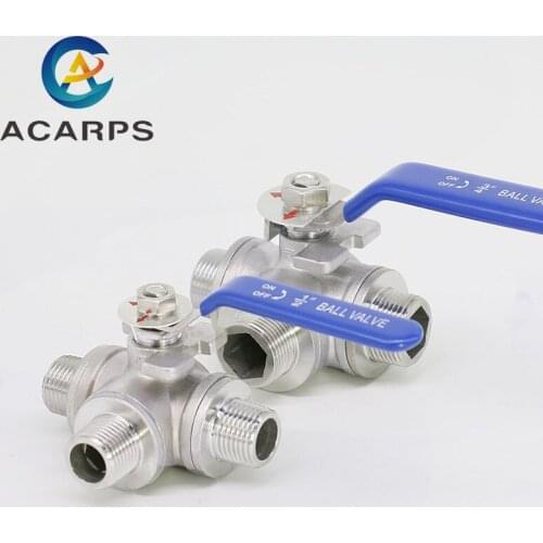 1/2" 3/4" BSP Male Thread 3 Way Ball Valve DN15 DN20 Stainless Steel 304 Valve Handle Valves L T Port