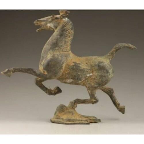 Antique Collectible Decorated Old Copper Bronze Vivid Horse Stepped Swallow Statue