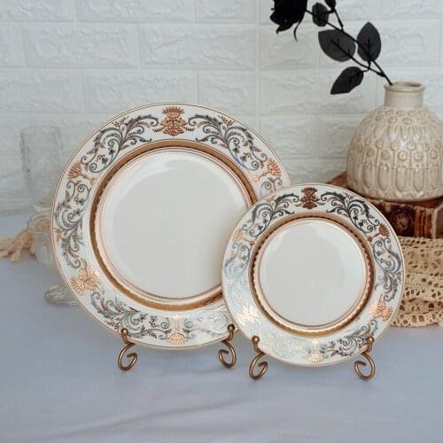 Bone China Disc Embossed Gold European Western Food 10-inch Plate Model Room High-end Hotel Pendulum dinner plates