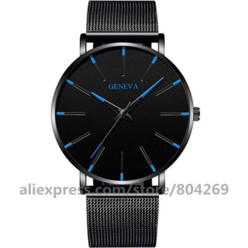 Wholesale Geneva Mens Minimalist Ultra Thin Alloy Mesh Belt Watch Luxury Mens Alloy Watch Business Casual Quartz Watch