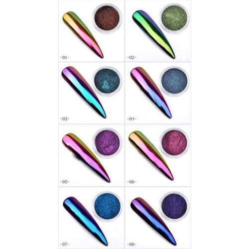 New 100pcs 0.3g Chameleon Mirror Nail Glitters Powder DIY Nail Chrome Pigment Dust Manicure Nail Art Decoration Tools