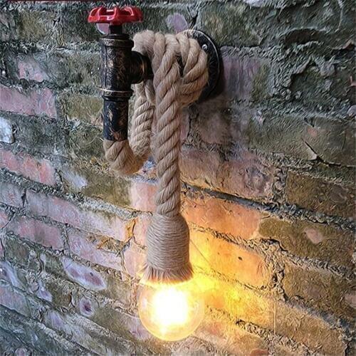 Indoor LED retro faucet hemp rope wall lamp decoration E27 wall lamp home lighting living room bedroom lamp round / AC90-260V