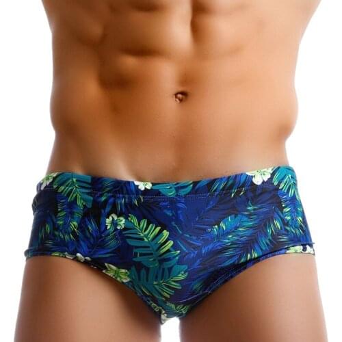 Swimwear Mens Leaf Print Swimsuits Swimming Bikini Briefs Board Surf Shorts Trunks Gay Penis Pouch Brazilian Traditional Cut