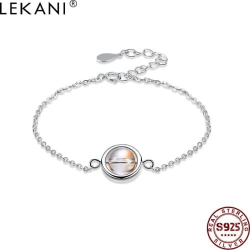 LEKANI Real 925 Sterling Silver Womens Bracelet Rotatable Ball Orange Austria Crystal Charm Bracelets Trendy Silver Jewelry